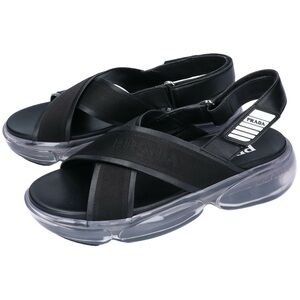 New Prada Cloudbust Black Jelly Criss Cross Adjustable Women’s Sandal Size 38.5